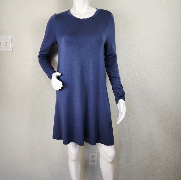 Loft Lounge Blue Long Sleeve Swing Dress Size M - Picture 1 of 12